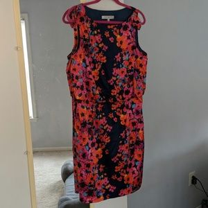 Evan Picone "Silk" Dress Navy Pink Orange sz 16